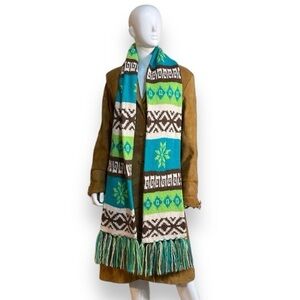 Vintage (2004) Old Navy Wool, Alpaca, Angora Scarf Teal, Green, Brown and Cream